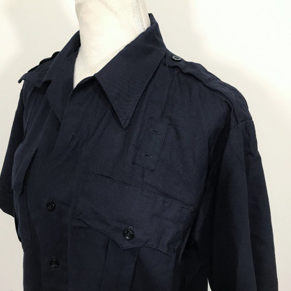 Deputy Navy Blue Short Sleeve Button Down Shirt Women M - Picture 3 of 6